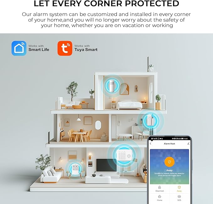 PGST Wireless Alarm System,Smart GSM 4G Home Security System with Door/Motion Sensors,Tuya APP Alerts,Compatible with Alexa&Google Assistant for Home,Villa,Apartment,Kids Safety,Pets
