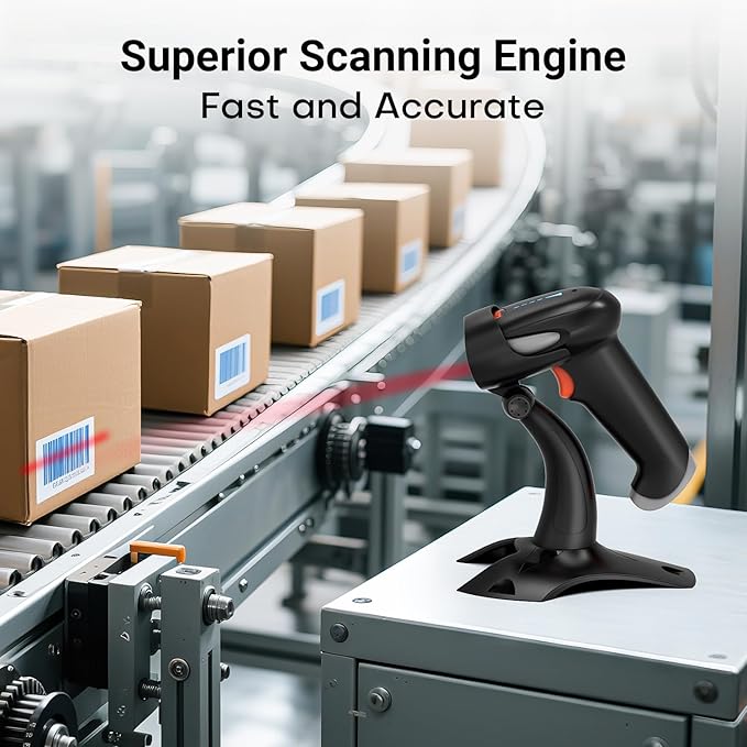 Tera Barcode Scanner Wireless 1D 2D QR with Stand: Battery Level Indicator 3 in 1 Works with Bluetooth 2.4G Wireless USB Wired Handheld Bar Code Reader with Vibration Alert HW0002 Grey