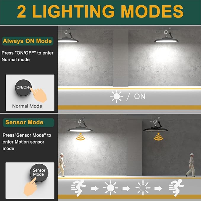 ACOHOOK 300W LED High Bay Light Motion Sensor(Energy Saving), 45000lm Commercial Bay Lights with Remote Control AC100-277V High Bay LED Shop Lights Supports Normal Mode & Motion Mode Switching- 6Pack