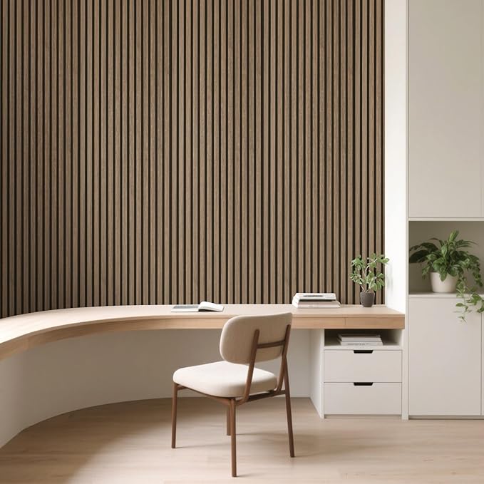 Art3d 2-Pack Acoustic Wood Slat Wall Panel with Roll-Flat Design - 95.3 x 23.8 Inch Sound Absorbing Panels for Living Room Columns Corridor Curved Wall Decor, Ebony