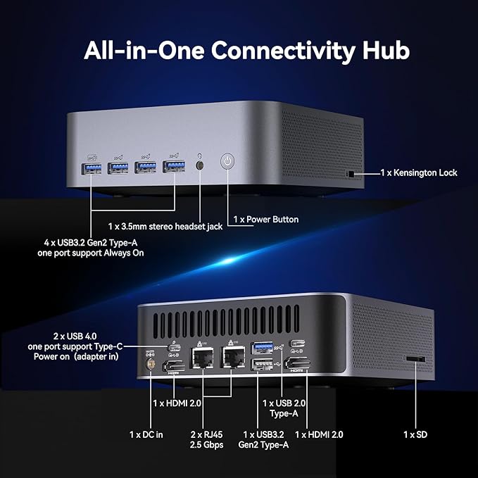 GEEKOM GT1 Mega AI Mini PC with 14th Gen Intel Ultra 9 185H, 16GB DDR5(Up to 96GB), 1TB NVMe SSD, Mini Desktop Computer Windows 11 Pro, Intel Arc GPU/Dual 2.5G LAN/WiFi 7/BT 5.4/USB4/3-Year Warranty