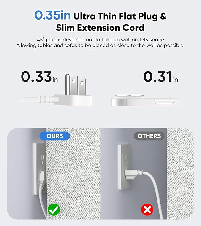 VILONG 14 in 1 Recessed Power Strip with PD 45W USB-C, Flush Mounted Drawer Outlet, 6 Outlets & 8 USB Ports, 45° Flat Plug, 6FT Extension Cord, Conference Desktop Built in Power Strip(White)