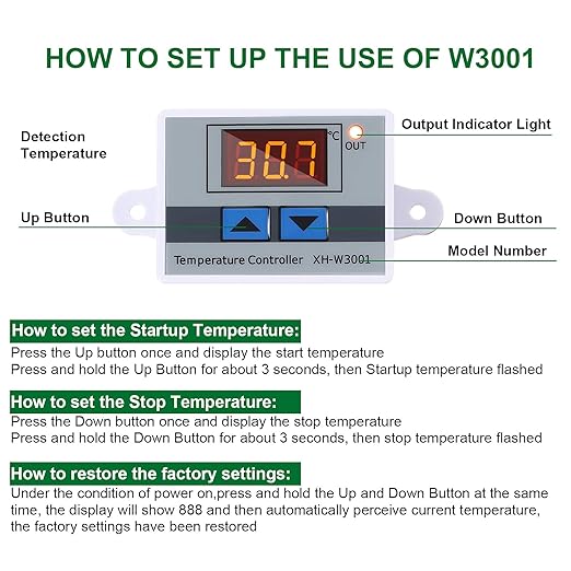 XH-W3001 Digital LED Temperature Controller Module Digital Thermostat Switch with Waterproof Probe Programmable Heating Cooling Electronic Thermostat Range from -50℃ to 110℃ (12V 10A 120W) (2 Pieces)