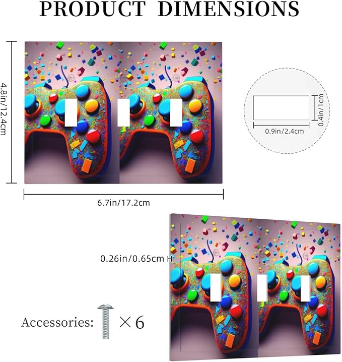 Bvtewkhz Videos Game Controller 3 Gang Triple Toggle Decorative Light Switch Covers Electrical Faceplate Switchplates for Bathroom Kitchen Home