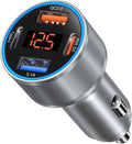 Car Charger USB C, 65W Multi Port Dual 12V USB C Car Charger Adapter with Voltage Display PD/QC 3.0 Super Fast Charging Cigarette Lighter Adapter for iPhone 17 16 15 14 13 12 Pad Pro Air(Gray)