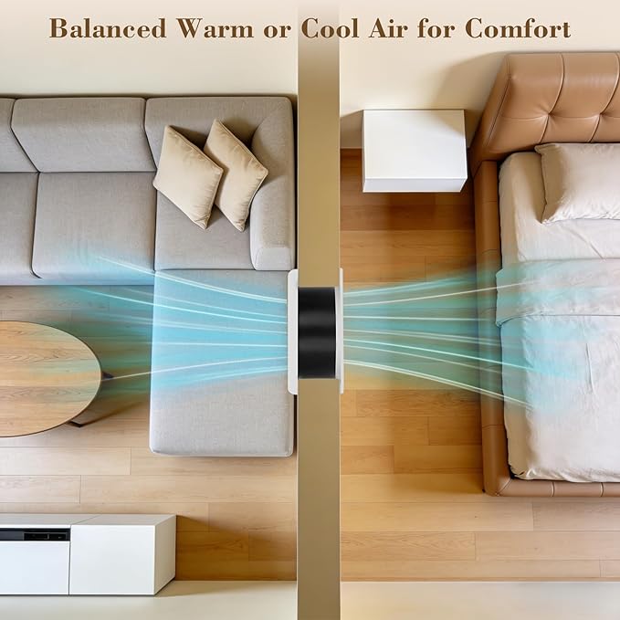 Qnemaei 8" Through Wall Fan 305 CFM, Room to Room Air Transfer Fan, Reversible Airflow Design, Programmable Timer, Quietly Circulating Air for Home, Office, Closet, Laundry Room & More
