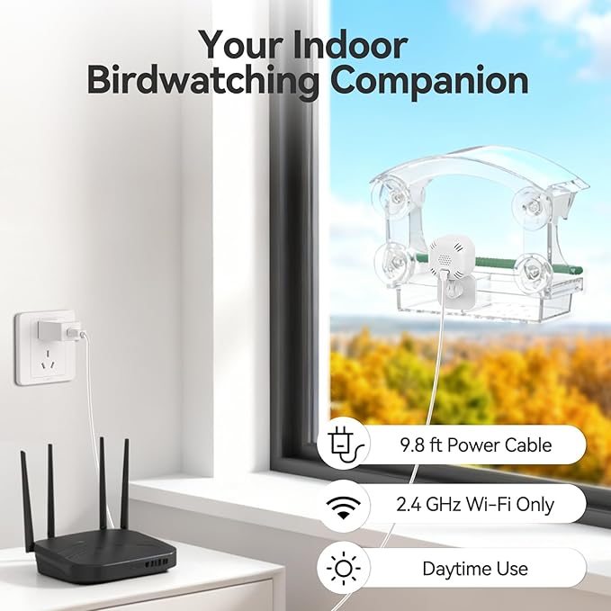 Dzees Smart Window Bird Feeder with Camera, Clear 2K HD Camera with AI Bird Identifier, Live Stream & Auto-Capture, Easy Suction Cup Installation, Perfect Tech Gift for Nature Lovers