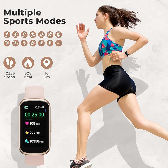 TIFOZEN Fitness Tracker for Women Men, Smart Watch Band with 24/7 Heart Rate Blood Oxygen Sleep Monitor, Calories Step Tracker Pedometer 3ATM Waterproof Activity Tracker for Android iOS, Pink