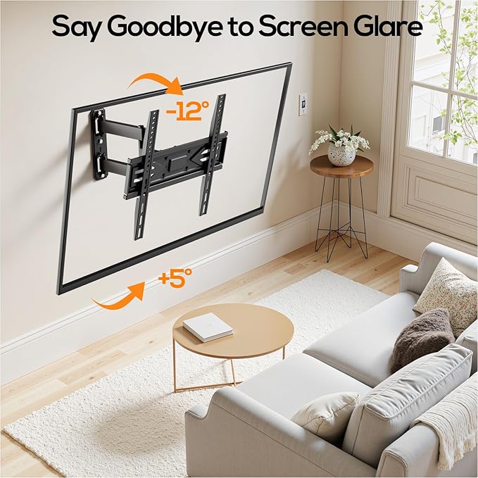 IWORKBOARD 40 43 50 55 inch Full Motion Corner TV Wall Mount for Most 32-65 inch Flat & Curved TVs, Articulating Swivel & Tilt TV Mount Bracket, up to 80 lbs,VESA 400x400mm, Single Stud Perfect Center