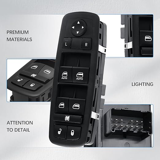 WUANGKI Power Window Switch Front Driver Side | 9+3 Pins | Compatible with 2012-2016 Dodge Grand Caravan 2013-2015 Ram Truck 2013-2015 Ram C/V 2012-2015 Chrysler Town & Country | OE 68110866AB