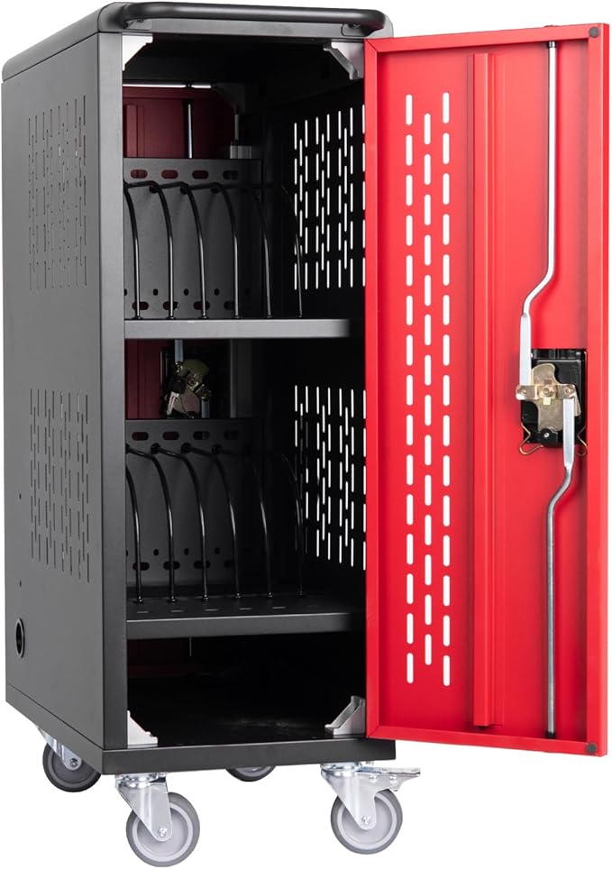 16 Device Mobile Charging Station for Laptops/Tablets/iPads/Chromebooks,16 Bay Lockable Charging Cabinet with Power Strip for Classroom,School Charging Carts with Casters