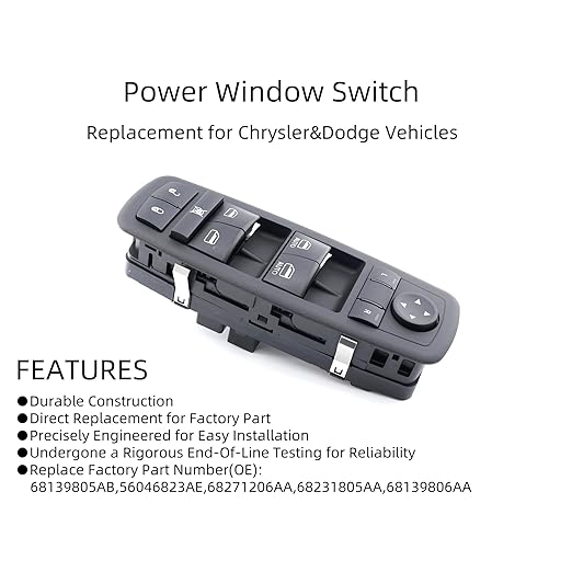 Master Power Window Control Switch Driver Side-Compatible with 2011-2019 Dodge Charger, 2016-2022 Ram 1500 2500 3500, 2015-2017 Chrysler 200, 2011-2020 Chrysler 300