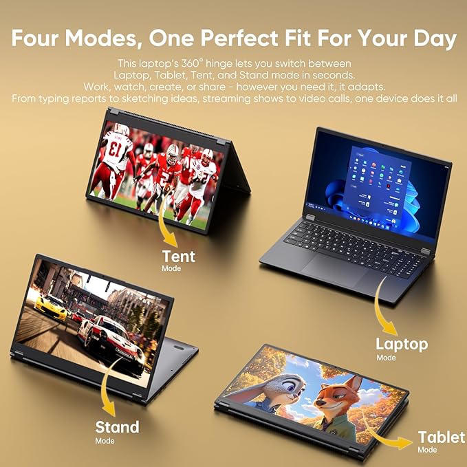 Moxalc Laptop Computer, 15.6" 16GB RAM 512GB SSD AMD Ryzen R3 3200U(up to 3.5 GHz) Radeon Vega 3 360° Yoga FHD IPS Touchscreen Notebook Win 11 Pro Office Suite 2.4G&5G WiFi 5 BT 5.0 Blacklit Keyboard