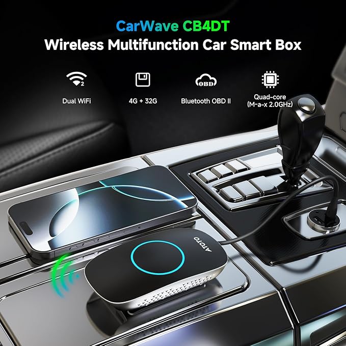 ATOTOMOVE Wireless CarPlay AI Box with OBD2 Scanner, Car Video Streaming Wireless Plug & Play Carplay Adapter for iPhone & Android Auto with ChatGPT, Supports YouTube, Netfilx 256GB Max, HDMI