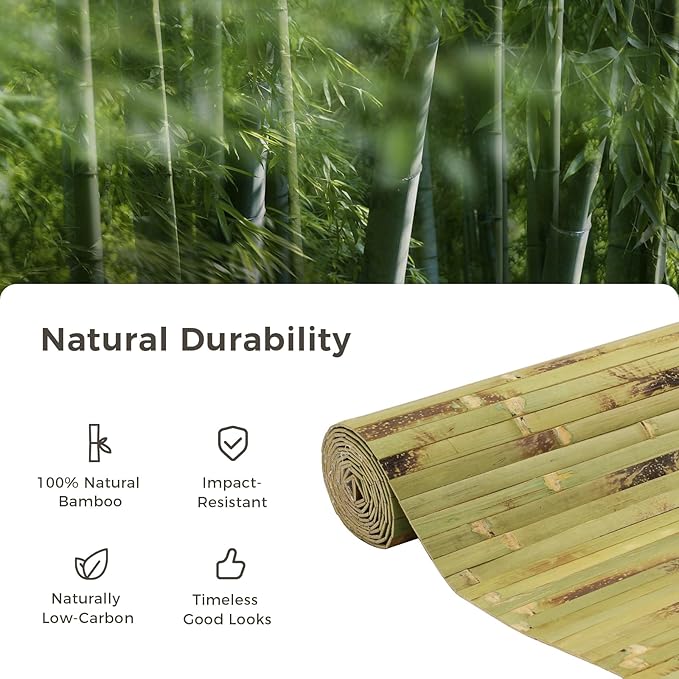 OUZUGIE 1 Pack 96x24 Inch Natural Bamboo Wall Panel – Green Burned Pole Wrap Paneling for Walls, Ceilings, Cabinets, Furniture – Ideal for Bedroom, Living Room & Office DIY Decor