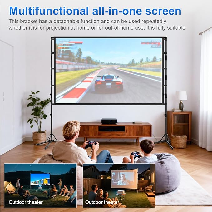 100-Inch Portable Projector Screen with Stand - Indoor Outdoor Movie Screen for Home Theater, Backyard & Classrooms 16:9 4K HD Lightweight Projection Screen Includes Carry Bag for Travel & Camping