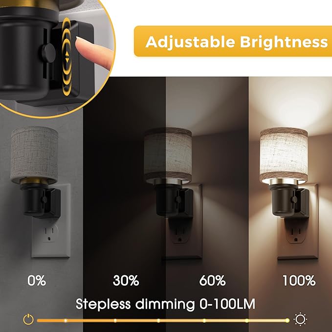 L LOHAS LED Night Lights Plug into Wall,Linen Fabric Cylinder Decor Night Light, Dusk to Dawn Sensor Vintage Nightlight, 5000K Daylight 0-100LM Dimmable, for Bedroom Living Room Hallway
