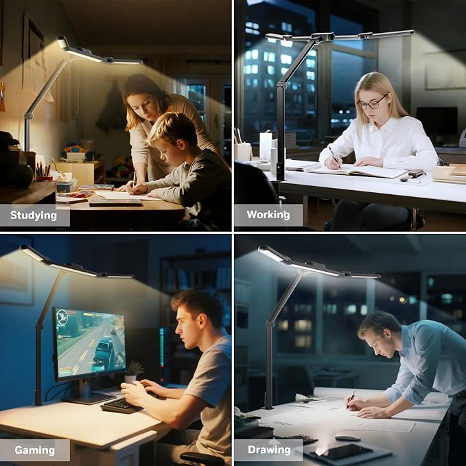 Honeywell Wide Desk Lamp with Clamp for Dual Monitors,22W Full-Spectrum Eye-Caring LED Light Bar for Home Office, 3-Section Adjustable Design with Stepless Dimming