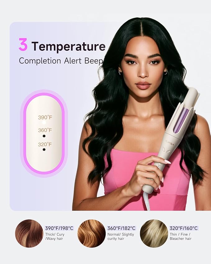 TSUYAGLA Automatic Hair Curler, 1 1/4 Inch Rotating Curling Iron with 3 Temp, 500 Million Ionic, 2-Way Rotation,10S Fast Heating, Anti-Scald, Anti-Tangle Rotating Curling Wand for Long Hair
