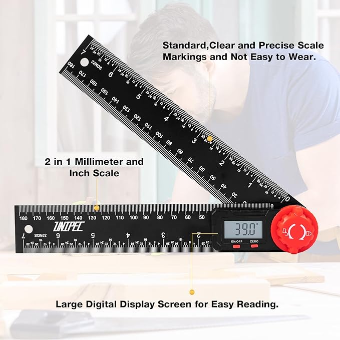 UNIPEC Digital Angle Finder Protractor, Angle Finder Ruler, 7inch 200mm 7inch/200mm, Angle Measuring Tool for Woodworking,Carpenter,Construction,DIY Measurement