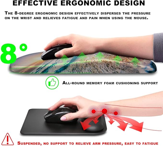 KUOSGM Mouse Pad Wrist Support, Ergonomic Mouse Pad with Massage Dot, Comfortable Computer Mouse Pad for Laptop, Wrist Rest Pain Relief Mousepad with Non-Slip PU Base for Office & Home, 12 x 8 in
