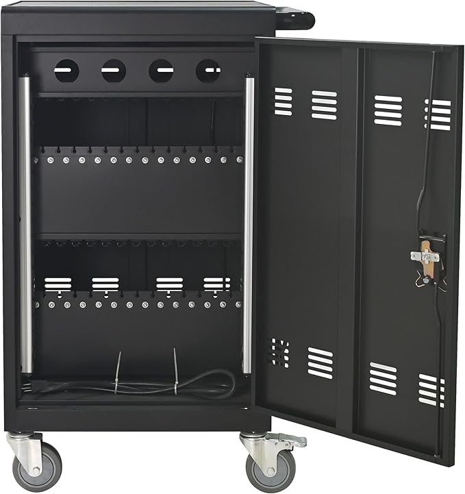 32-Bay Mobile Charging Cart with Keyed Lock, Steel Laptop & Tablet Charging Cabinet with Cable Management, Rolling Power Station for Classroom, Office, School, Library