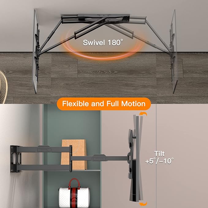 FORGING MOUNT Heavy Duty Long Arm TV Wall Mount with 43" Dual Articulating Arms for Most 50-90 inch Screen, Full Motion TV Mount Swivel Tilt Bracket Holds 198lbs, Fit 16”,18”,24” Studs VESA 600x400MM