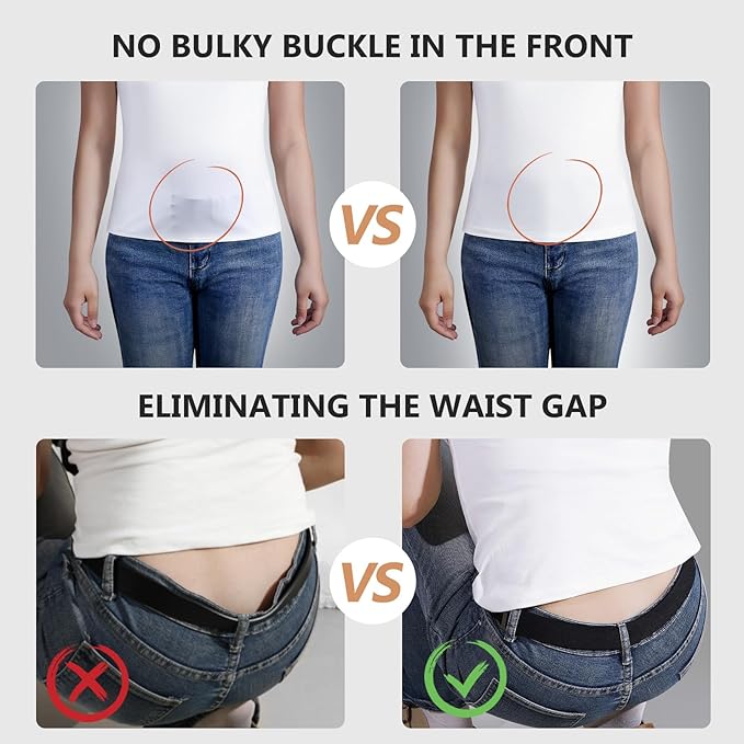 JASGOOD Women No Show Stretch Belt Elastic Web Strap Belt with Flat Buckle for Jeans Pants Dresses