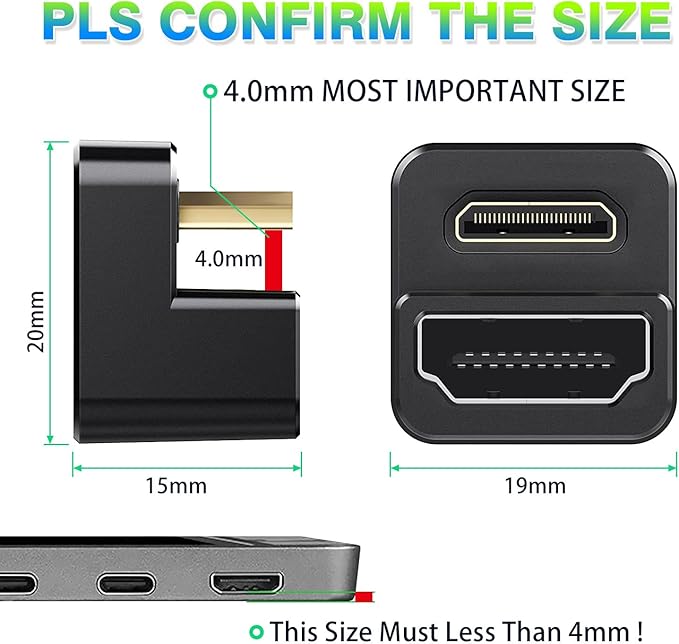 AGVEE 1 Pack (Long Side Inward) 180 Degree Angled Mini HDMI Male to HDMI Female Adapter, U-Shaped 4K@60HZ Converter Coupler Connector Extender for Portable Display Monitor Accessories, Black