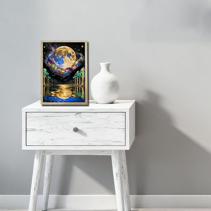 URVIP LED Glowing Photo Frame, 3D Starry-Sky Blue Moon Wall Art, 9x12 Inches Dimmable Light Up Light Painting for Bedroom, Unique Aesthetic Decor, Great Birthday Gift for Women Men