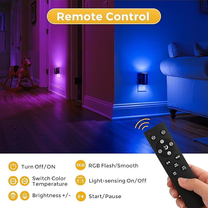 L LOHAS LED Night Light with Remote, 2Pack, Night Lights Plug into Wall, RGB Color Changing Nightlight with Light Sensor, Nightlights for Kids Gifts Halloween Christmas Party Hallway Bedroom Kids Room