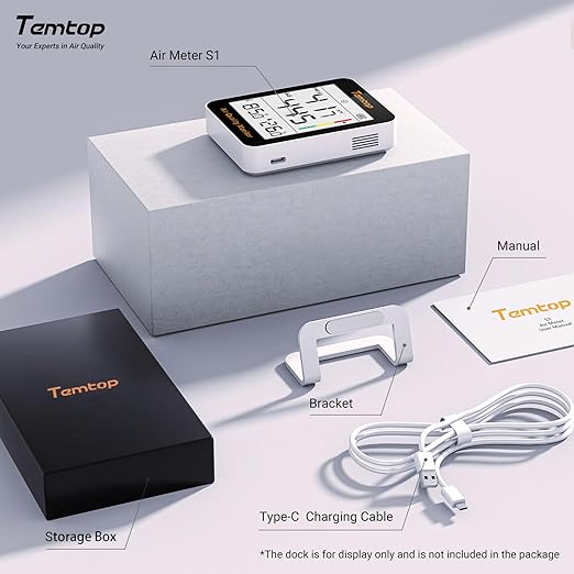 Temtop Air Quality Monitor Indoor Thermo-Hygrometer - PM2.5, AQI, Temperature, and Humidity Meter for Home, Office, or School, Air Quality Measurement, 60-Day Battery Life, S1 UP, 10-Pack