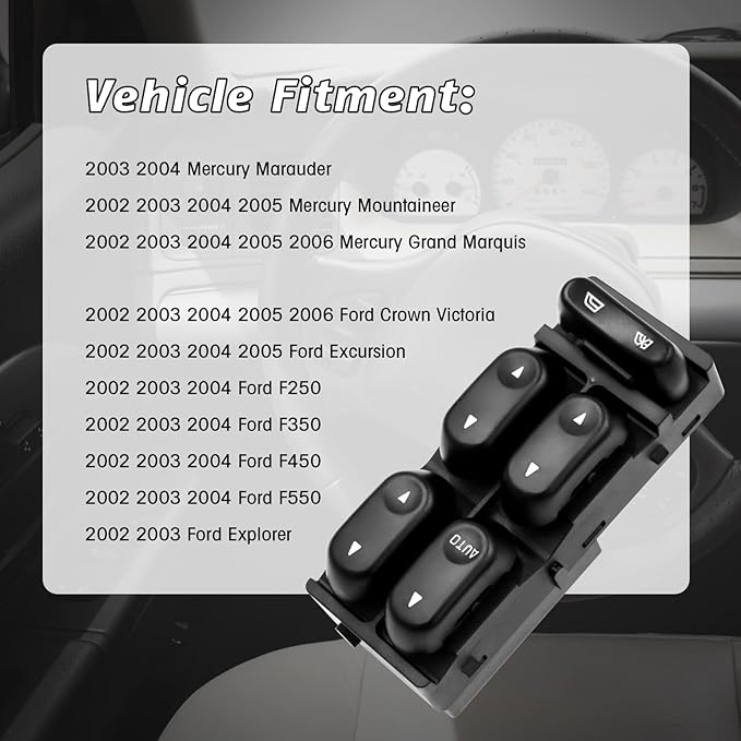 Ford Power Window Switch Replacement for 2002 2003 2004 Ford F250 F350 F450 F550,2002-2003 Explorer, 2002-2005 Excursion Mercury Mountaineer Replacement Button Windows Switches - OE 1L2Z14529BA