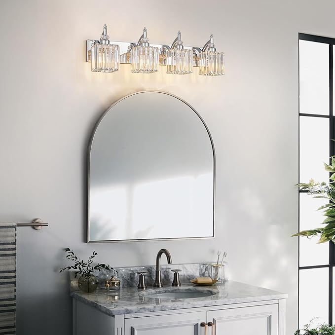 BBLLWJ Modern Bathroom Vanity Light 4-Light Chrome Crystal Light Fixtures Over Mirror for Bathroom Wall Sconce