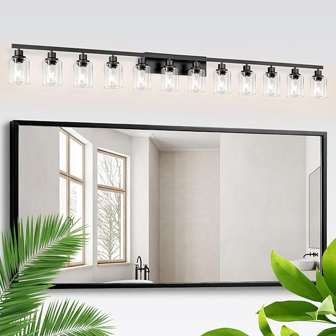 DIKAIDA 12 Light Bathroom Light Fixtures, Black Bathroom Lighting Fixtures Over Mirror Matte Black Modern Vanity Lights Wall Lighting for Mirror Bedroom, Living Room (78.7inch)
