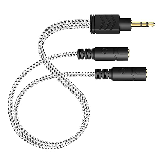 DUKABEL Headphone Stereo Splitter Cable, 3.5mm Dual Headphone Jack Splitter Connector for Headphones Earphones Speakers (Zebra White)