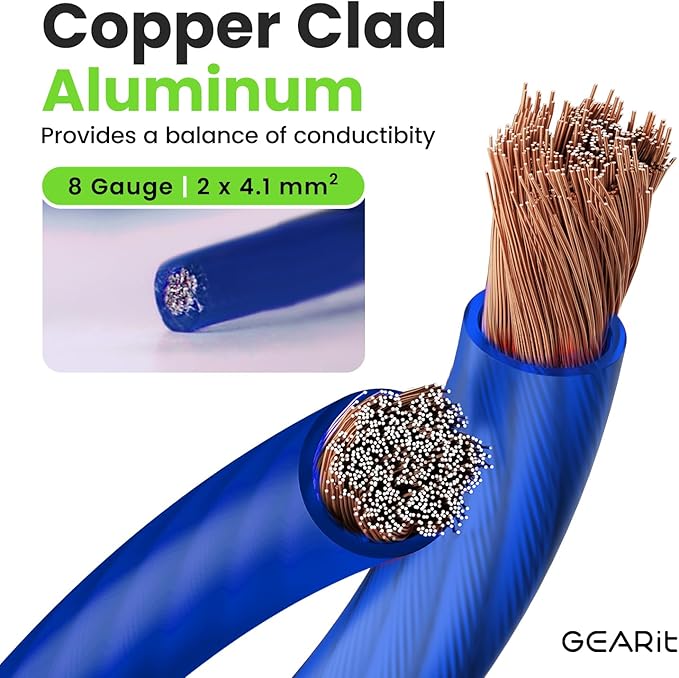 GEARit 8 Gauge Wire (25ft - Blue Translucent) Copper Clad Aluminum CCA - Primary Automotive Wire Power/Ground, Battery Cable, Car Audio Speaker, RV Trailer, Amp, Electrical 8ga AWG 25 Feet