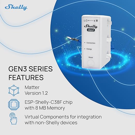 Shelly 3EM-63T Gen3 | Wi-Fi Operated Smart 3-Phase Energy Meter | Home Automation | Compatible with Alexa & Google Home | iOS Android App | No Hub Required | Data Logging | Solar Photovoltaic Ready