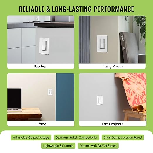 Select LED 60W 12V DC Driver and Dimmer Light Switch, 120VAC Decora Dimmer Switches for LED Lights, Preset Dimmer with On/Off 3-Way Switches