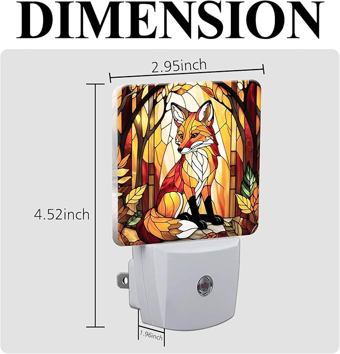 PODMemory Fox Stained Glass Night Lights Plug into Wall for Room, Fox Night Light LED for Bedroom