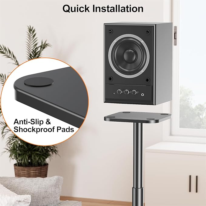 ELIVED Universal Speaker Stands Height Adjustable 28"-37.4", Bookshelf Speaker Stand Pair for Satellite Studio Large Speakers Up to 22 lbs, Surround Sound Speaker Stand with Cable Management, Black