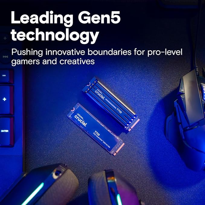 Crucial T710 PCIe Gen5 NVMe 1TB SSD, Up to 14,900 MB/s, Laptop & Desktop Compatible (PC), for Creatives and Hardcore Gamers, Solid State Drive, Includes 1Mo Adobe CC – CT1000T710SSD8-01