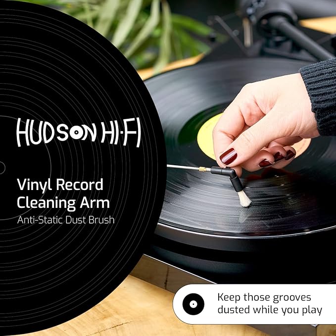Hudson Hi-Fi Anti-Static Cleaning Arm - Adjustable, Universal Fit - Defy Damage, Perfect Playback - AutoMagically Cleans as LP Plays to Remove Dust & Static, End Needle Skipping, Popping