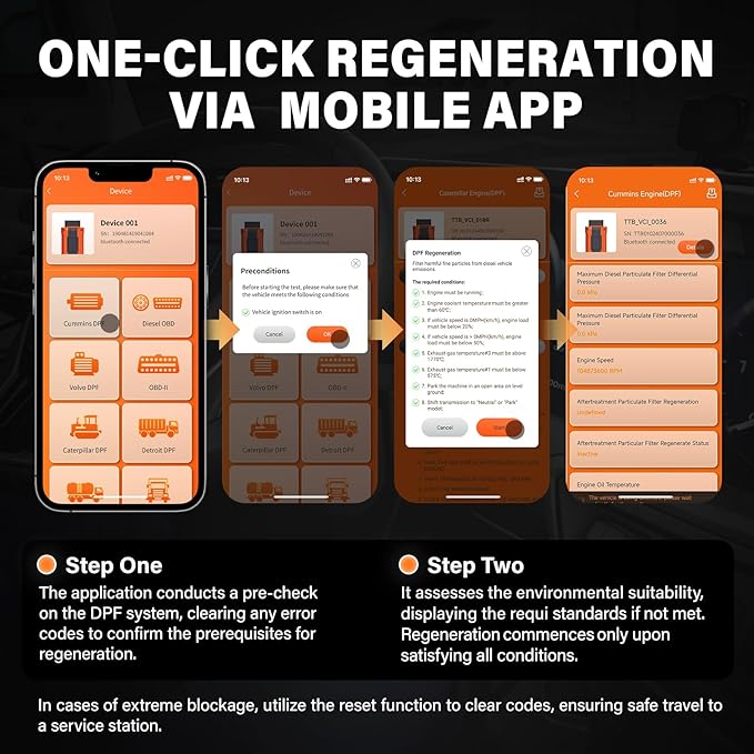 TopTekk Smart DPF Regeneration Tool, DPF Reset Device for Heavy Duty Trucks, Compatible with Paccar Engines, Real-Time Data Monitoring and Code Reset
