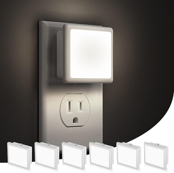 L LOHAS LED Night Lights Plug into Wall, [6-Pack] Plug in Night Light, Dusk-to-Dawn Sensor, 5000K Daylight 0.3W Bright Nightlight Auto-On/Off for Adults Kids Room Bedroom Bathroom Hallway Kitchen