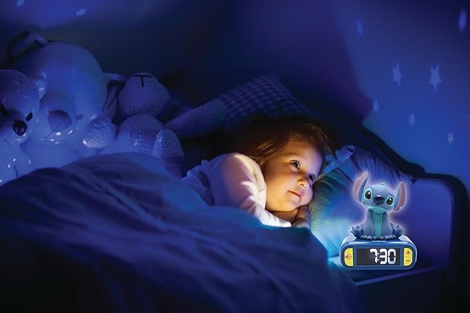 LEXiBOOK, Disney Stitch, Stitch Nightlight Alarm Clock, Sounds and Melodies, LCD Backlit Screen, Luminous, Snooze, Blue, RL800D