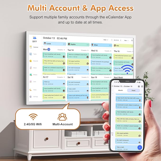 32" Digital Calendar Chore-Chart for-Wall-Planner - Interactive Touchscreen Display Electronic Calendar Picture Frame, Star Reward, Sync Google iCloud Outlook Calendar, Gifts for Mom, Wall Mount White