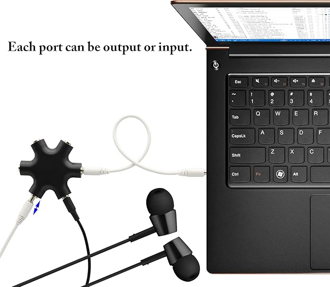 zdyCGTime Headphone Splitter, 6-Port Music Sharer, 3.5mm 6 Port Female Headset Adapter with 3.5mm M/M TRS Stereo Plug Cable (Black)