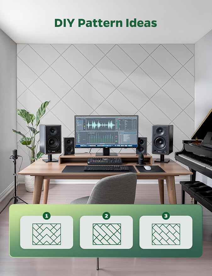 Topnaca Decorative Acoustic Soundproof Walls Panels for Room, 12 Pack White Self Adhesive Sound Absorbing and Noise Reducing Tiles for Studio, Bedroom, Home Office, Ceiling, Pared, 12"x12"x0.4"