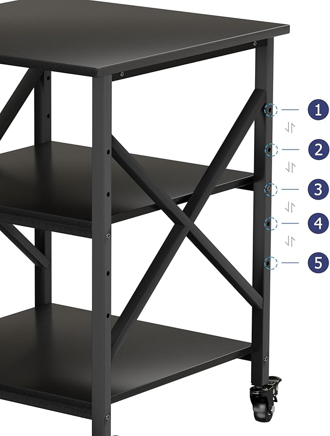 Printer Stand, 23.6 x 23.6 Inches Large Printer Stand with Adjustable Storage Shelf, 3 Tier Printer Table for Home Office, Rolling Printer Cart with Industrial Wheels, Mini Fridge Stand Table, Black